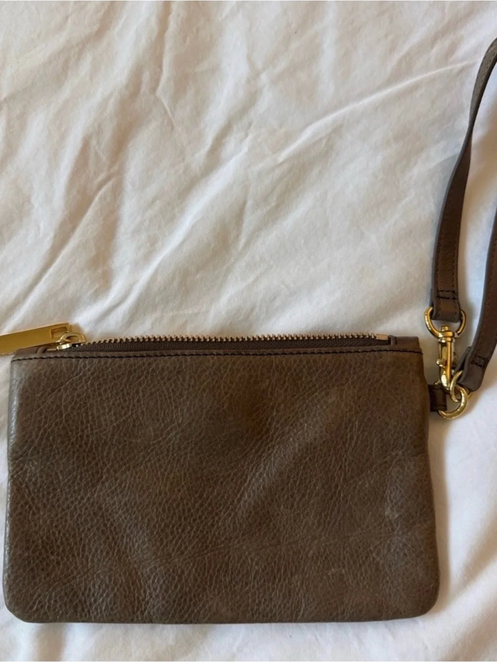 Tory Burch Brown Leather Wristlet Clutch with Gold Hardware